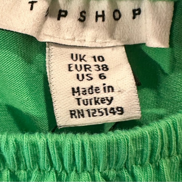 Topshop Green Shirred Waist Puff Short Sleeve Crop Top Size 6 New - Picture 5 of 8